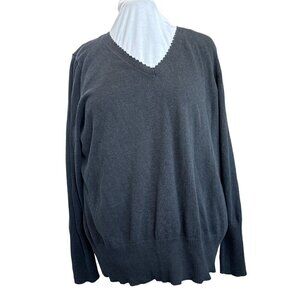 Lane Bryant Pullover Sweater Black Women 22/24 Button accents on cuffs. V-neck